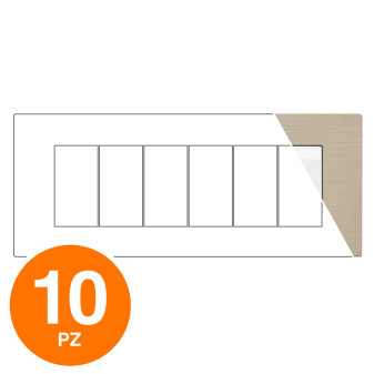 MAPAM Placca Tecnopolimero Spazzolato JOY 6P Champagne - Confezione 10pz - mod. M5006SL-13 - Compatibile con BTicino MATIX