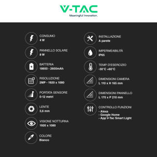 VT-11024-WIFI Telecamera di Sorveglianza PTZ Bianca V-Tac