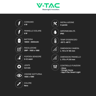 VT-11024-WIFI Telecamera di Sorveglianza PTZ Nera V-Tac