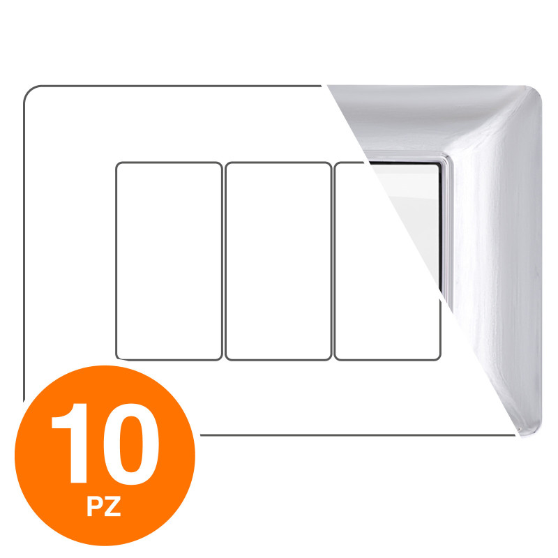 MAPAM Placca Tecnopolimero JOY 3P Argento Cromato - Confezione 10pz - mod. M8003-04 - Compatibile con BTicino MATIX