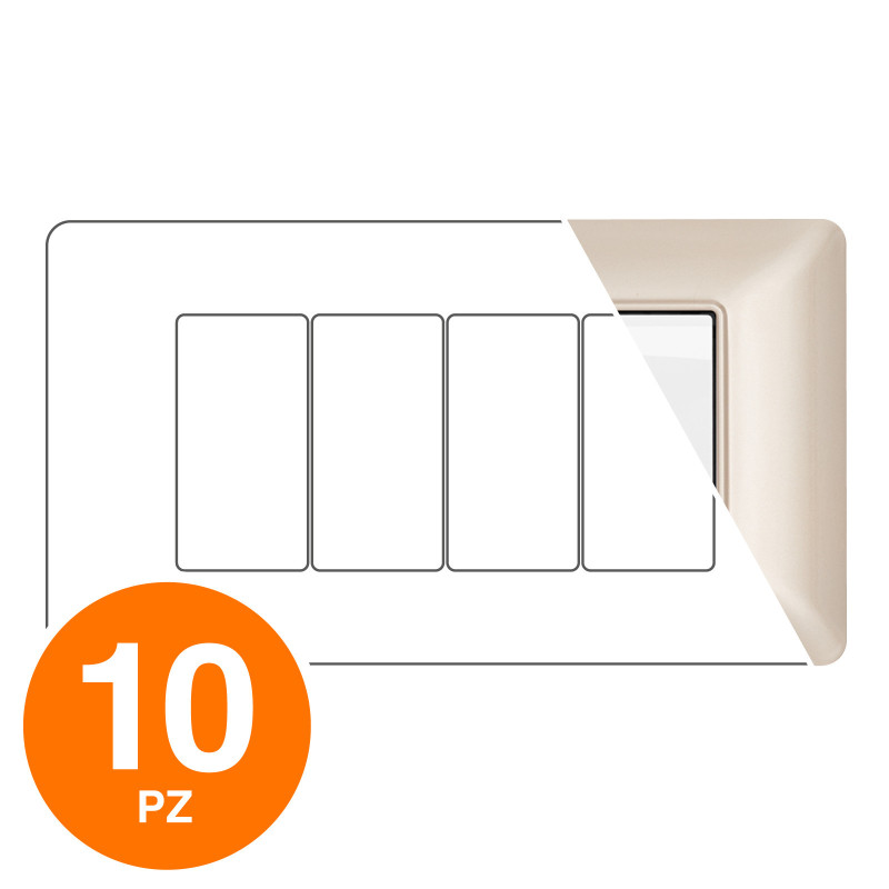 MAPAM Placca Tecnopolimero JOY 4P Champagne - Confezione 10pz - mod. M8004-07 - Compatibile con BTicino MATIX