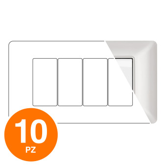 MAPAM Placca Tecnopolimero JOY 4P Perla - Confezione 10pz - mod. M8004-13 - Compatibile con BTicino MATIX