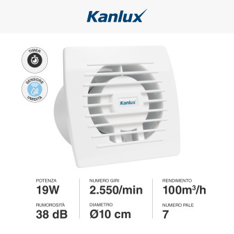 Aspiratore IPX4 con Timer e Sensore di Umidità Kanlux Cyklon