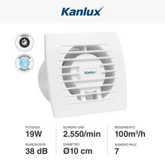 Aspiratore IPX4 con Timer e Sensore di Umidità Kanlux Cyklon