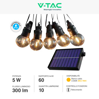 VT-70512 Catenaria con Pannello Solare 12 Metri IP44 V-Tac