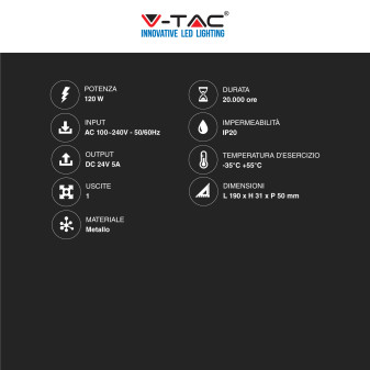 VT-24120 Alimentatore Tensione Costante 120W LED 24V V-Tac