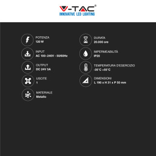 VT-24120 Alimentatore Tensione Costante 120W LED 24V V-Tac