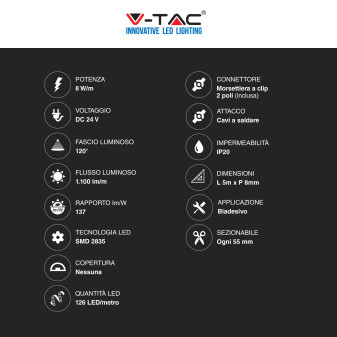 VT-2835-126 Striscia LED Flessibile 40W SMD 24V 5m V-Tac