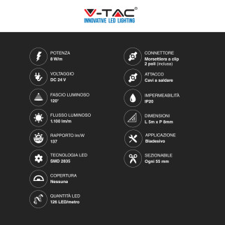 VT-2835-126 Striscia LED Flessibile 40W SMD 24V 5m V-Tac