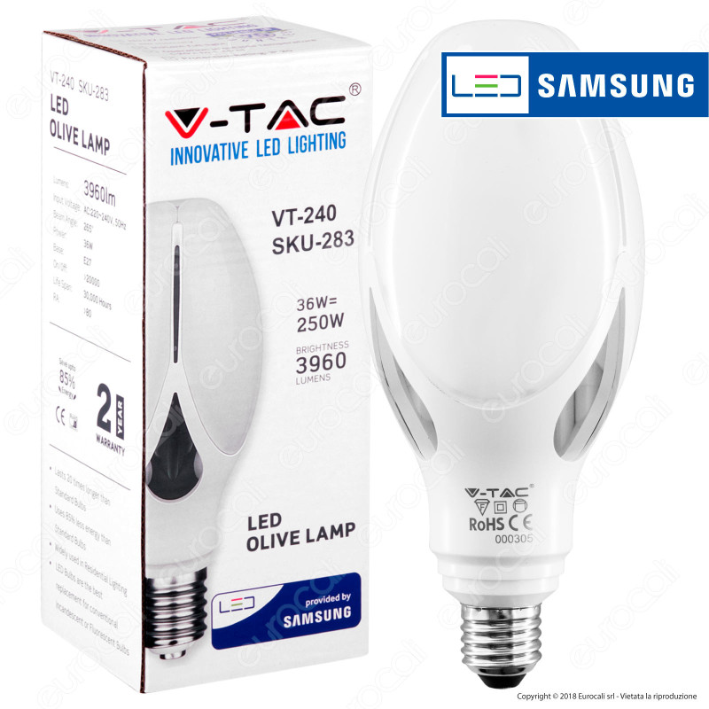 Lampadina LED Olive Lamp E27 36W Chip Samsung V-Tac VT-240