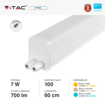 VT-065 Tubo LED T5 Plafoniera Linkabile 7W SMD V-Tac Pro