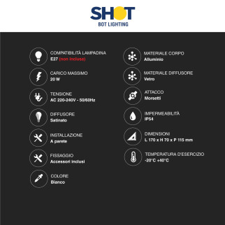 Lampada LED Applique IP54 Bot Lighting Shot Attacco E27