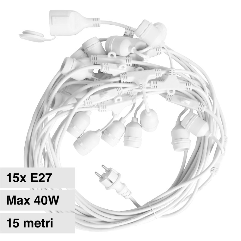 VT-713 Catena per 15 Lampadine LED E27 IP65 Bianca V-Tac