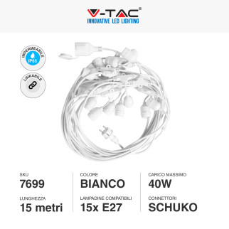 VT-713 Catena per 15 Lampadine LED E27 IP65 Bianca V-Tac