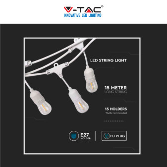 VT-713 Catena per 15 Lampadine LED E27 IP65 Bianca V-Tac