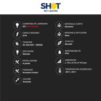 Lampada LED Applique Attacco E27 IP54 Bot Lighting Shot