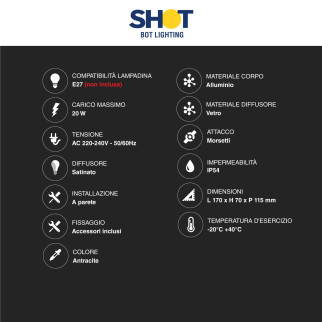Lampada LED Applique Attacco E27 IP54 Bot Lighting Shot