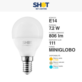 Lampadina LED E14 7.2W MiniGlobo P45 Bot Lighting Shot