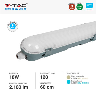 VT-60018 Tubo LED Plafoniera 18W Samsung SMD IP65 V-Tac