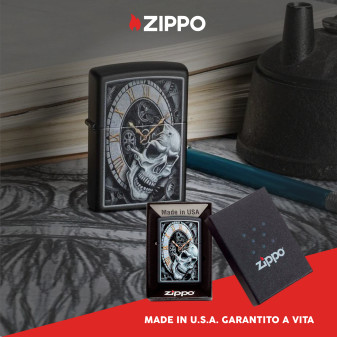 Accendino Zippo 29854 Skull Clock Design Ricaricabile