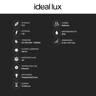 Lampadina LED Filament E14 4W Bulb Reflector Ideal Lux