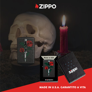 Accendino Zippo 49778 Rose Dagger Tattoo Design Antivento