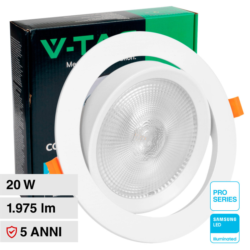 VT-2-20 Faretto LED 20W da Incasso Chip Samsung V-Tac Pro