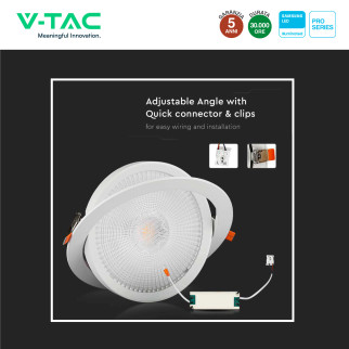 VT-2-20 Faretto LED 20W da Incasso Chip Samsung V-Tac Pro
