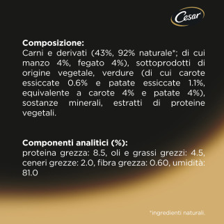 Cibo per Cani Umido Manzo Patate e Carote - 14 Vaschette 150g Cesar