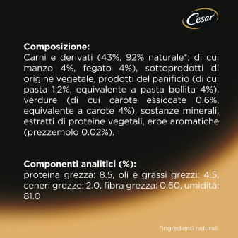 Cibo per Cani con Manzo Pasta Carote e Prezzemolo Cesar 14x