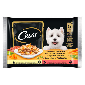 Cibo per Cani con Pollo e Manzo Cesar Selezione in Gelatina