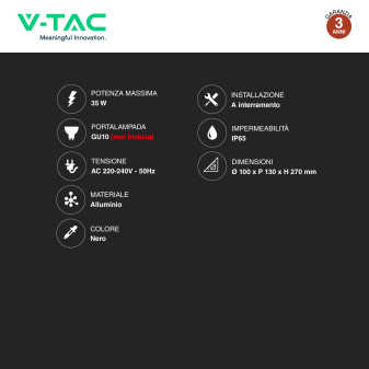 VT-7704 Portafaretto da Giardino con Portalampada GU10 V-Tac
