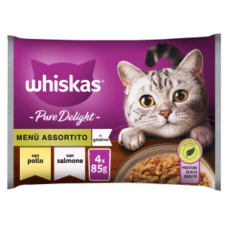 Whiskas Cibo per Gatti Menù Assortito Pollo e Salmone 4x 85g