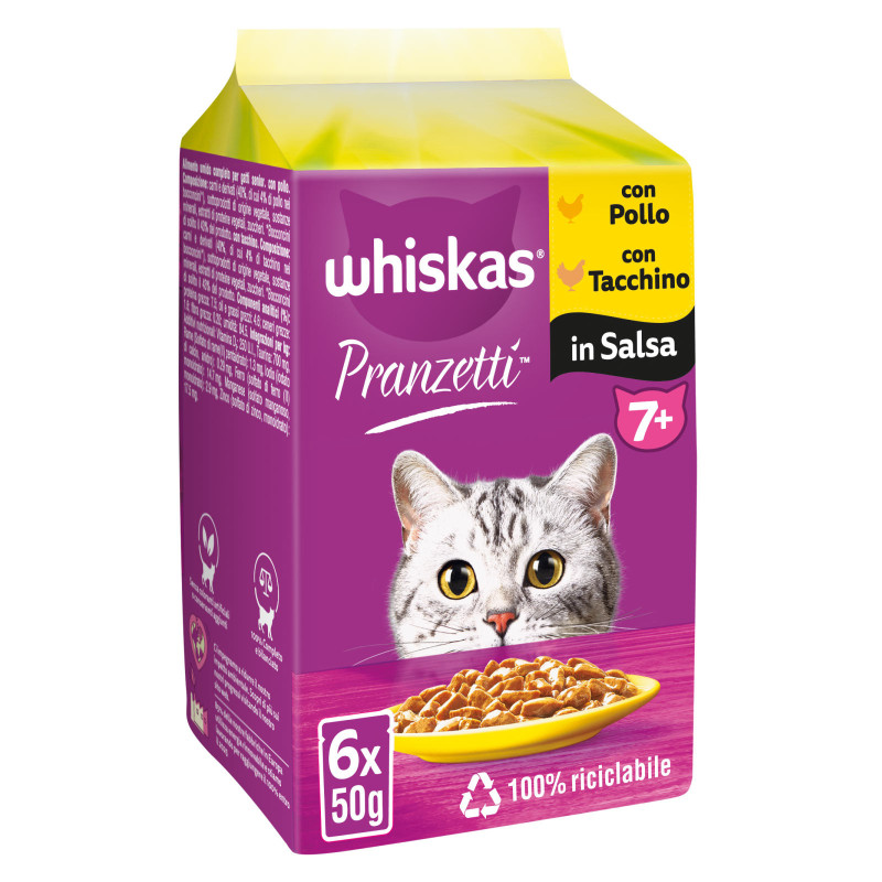 Whiskas Cibo per Gatti Senior Pranzetti Salsa Carni Bianche
