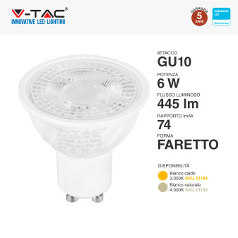 Lampadina LED PAR16 GU10 6W Faretto Spotlight SMD Chip Samsung V-Tac
