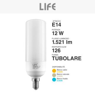 Lampadina LED E14 12W Tubolare T45 Colore Bianco Life