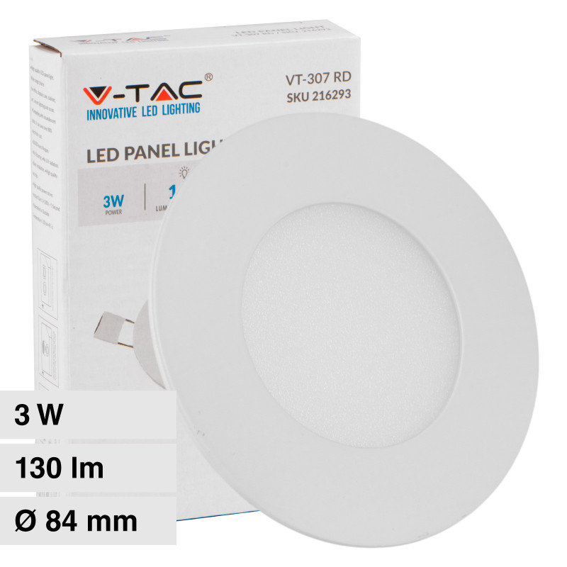VT-307 RD Mini Pannello LED Rotondo 3W SMD da Incasso V-Tac