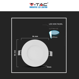 VT-307 RD Mini Pannello LED Rotondo 3W SMD da Incasso V-Tac