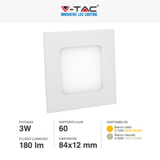 VT-307 Mini Pannello LED SMD Quadrato 3W da Incasso V-Tac