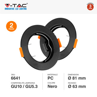 VT-929 2 Portafaretti Rotondi Neri per GU10 GU5.3 V-Tac