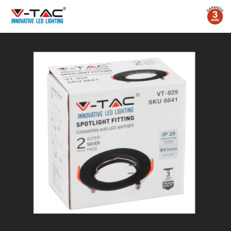 VT-929 2 Portafaretti Rotondi Neri per GU10 GU5.3 V-Tac
