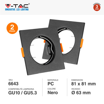 VT-930 2 Portafaretti Quadrati Neri per GU10 GU5.3 V-Tac