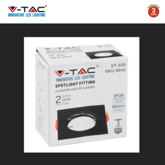 VT-930 2 Portafaretti Quadrati Neri per GU10 GU5.3 V-Tac