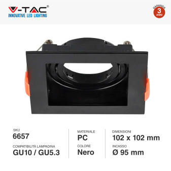 VT-933 Portafaretto Quadrato Nero per GU10 GU5.3 V-Tac