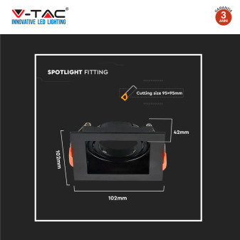 VT-933 Portafaretto Quadrato Nero per GU10 GU5.3 V-Tac