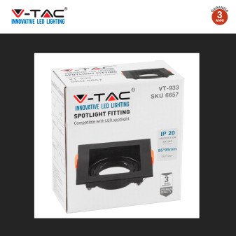 VT-933 Portafaretto Quadrato Nero per GU10 GU5.3 V-Tac