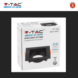 VT-933 Portafaretto Quadrato Nero per GU10 GU5.3 V-Tac