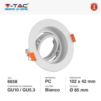 VT-933 Portafaretto Rotondo Bianco per GU10 GU5.3 V-Tac