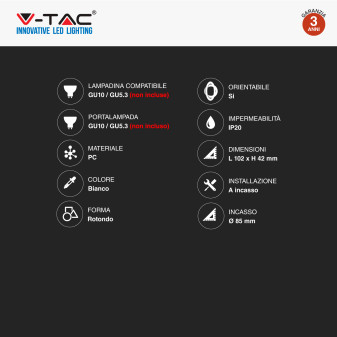 VT-933 Portafaretto Rotondo Bianco per GU10 GU5.3 V-Tac