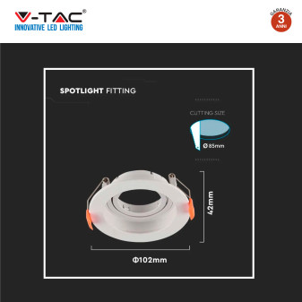 VT-933 Portafaretto Rotondo Bianco per GU10 GU5.3 V-Tac